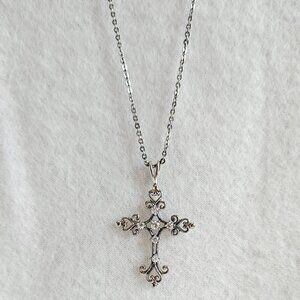 Vintage Openwork Cubic Zirconia Sterling Silver Cross